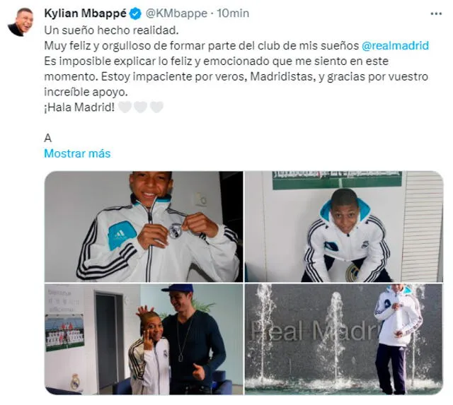 Kylian Mbappé dejó un mensaje tras llegar al Real Madrid. / Foto: X.   