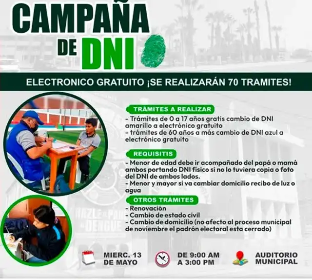 ¿Dónde se llevará a cabo la campaña del DNI gratuito del 14 al 16 de mayo?