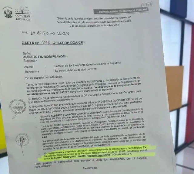 Alberto Fujimori: aquí los detalles de la aprobación de la pensión vitalicia.