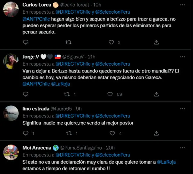 Hinchas de La Roja desean a Gareca en Chile. / FUENTE: Twitter.   