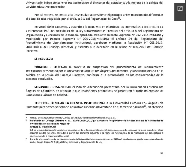 Resolución del Consejo Directivo N.° 017-2021-SUNEDU-CD Resolución del Consejo Directivo N.° 017-2021-SUNEDU-CD