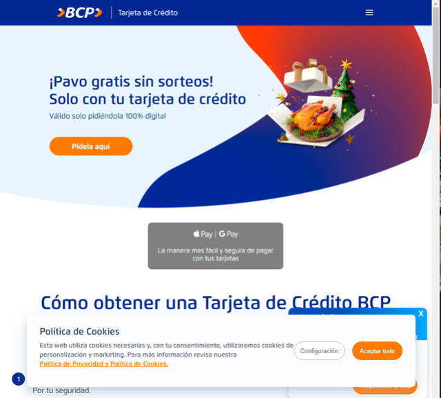 Pavo gratis solo con sacar una tarjeta de crédito del BCP.