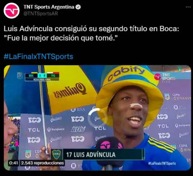 Luis Advíncula salió campeón con Boca Juniors. / FUENTE: TNT Sports. 