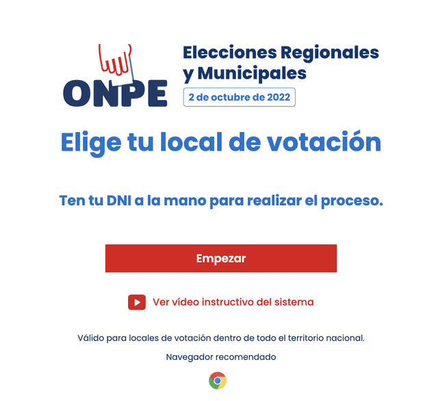 Plataforma "Elige tu local de Votación".   