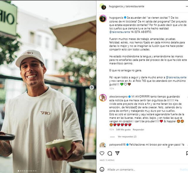 Post en Instagram de Hugo García.