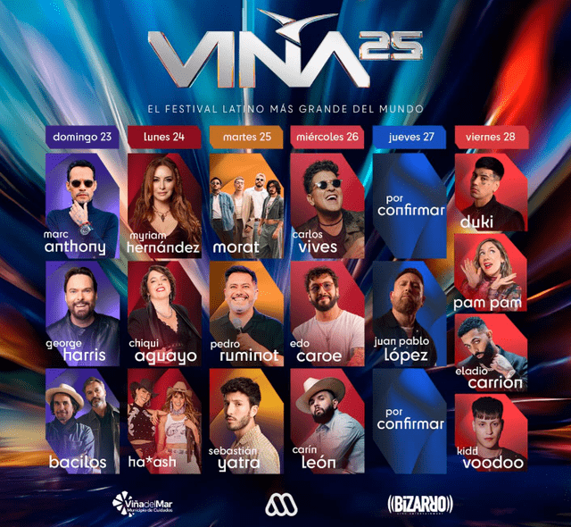 Los artistas y comediantes en el Festival de Viña del Mar 2025.  