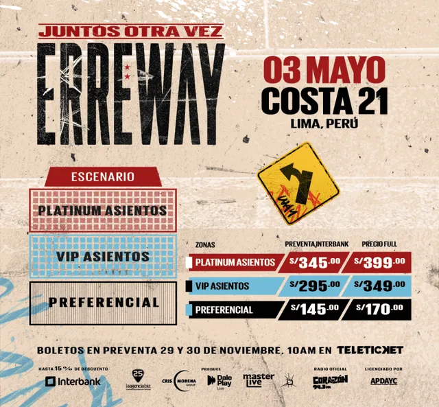 Precio de entradas al concierto de 'Erreway'.  