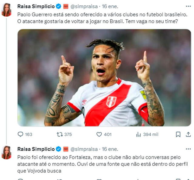 Desde Brasil, informan sobre el futuro de Paolo Guerrero. / Foto: Twitter (X).   