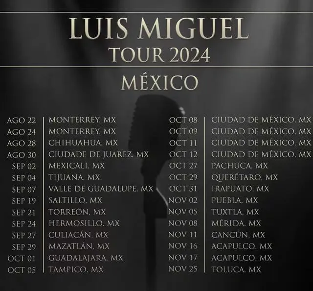 Luis Miguel y su lista de conciertos en México.  