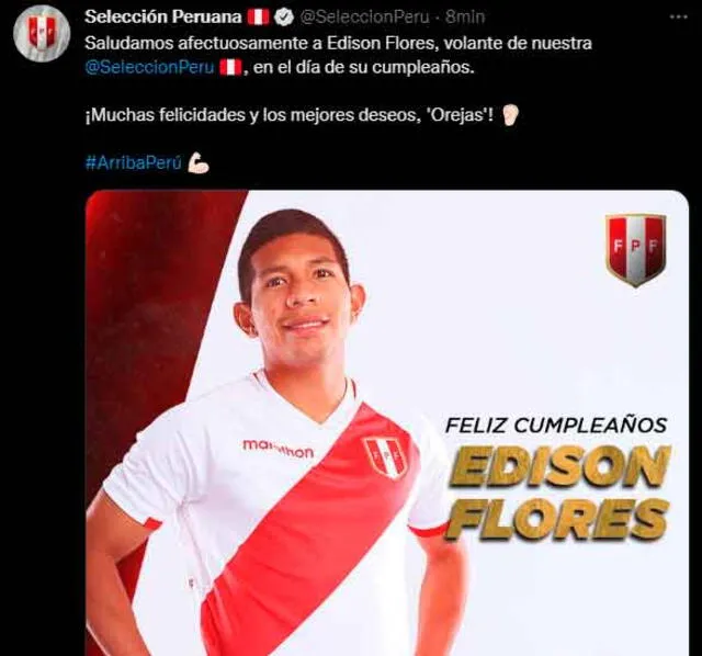 El mensaje de la selección peruana por Edison Flores. / FUENTE: Twitter. 