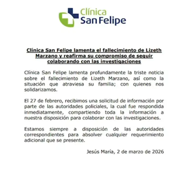 Clínica San Felipe ha compartido información sobre Adrián Villar a las autoridades. Foto: NP. Clínica San Felipe ha compartido información sobre Adrián Villar a las autoridades. Foto: NP.