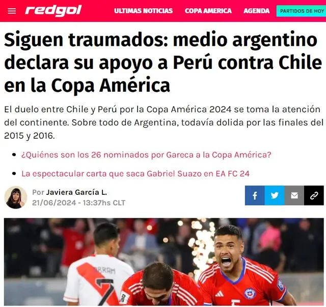 La fuerte respuesta de medio chileno RedGol a Diario Olé por manifestar apoyo a Perú.