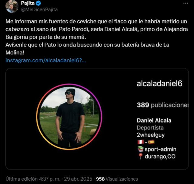 Primo de Alejandra Baigorria fue señalado como responsable de golpear a Patricio Parodi. Primo de Alejandra Baigorria fue señalado como responsable de golpear a Patricio Parodi.