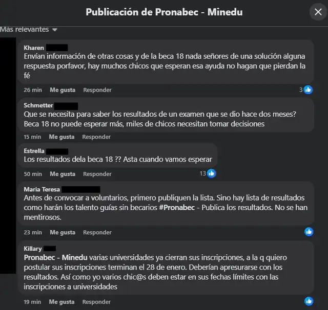 <strong> Padres y estudiantes usan las redes de Pronabec para exigir respuestas sobre el proceso de Beca 18</strong>   