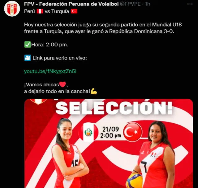 Federación Peruana de Vóley dio a conocer la programación de las Matadorcitas. | FUENTE: Twitter.   