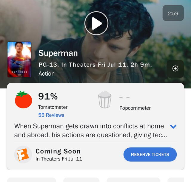 'Superman' debuta con un 91% de aprobación. Foto: Rotten Tomatoes 'Superman' debuta con un 91% de aprobación. Foto: Rotten Tomatoes