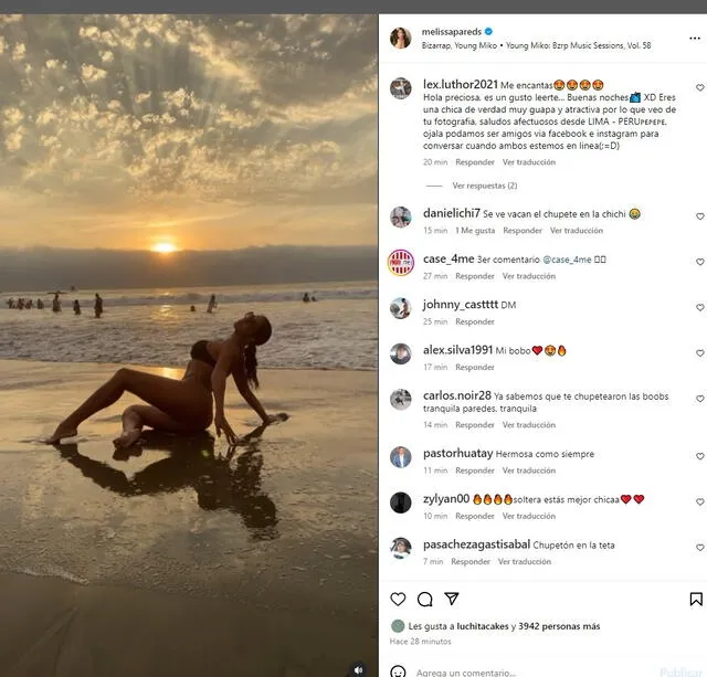 Melissa Paredes presume su físico en la playa.