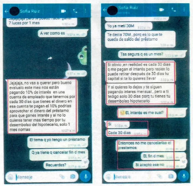 Chats demostrarían que Sofía Ruiz Espinoza usó el nombre del BBVA para perpetrar la estafa.   