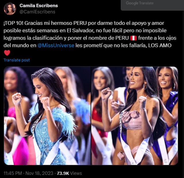 Camila Escribens vía Twitter.