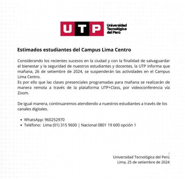 Paro de transportistas 26 de septiembre: Estas son las universidades que suspendieron sus clases presenciales en Lima y Callao   