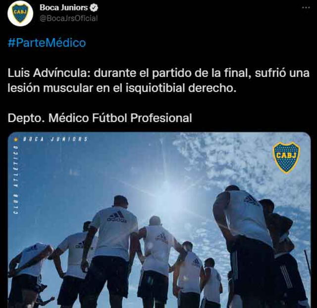 El comunicado de Boca Juniors sobre la situación de Luis Advíncula. / FUENTE: Twitter.   