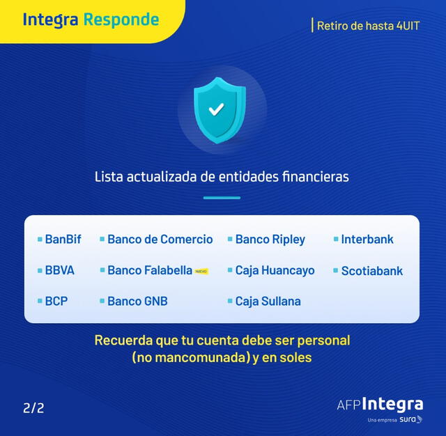 AFP Integra comparte la lista de bancos. AFP Integra comparte la lista de bancos.