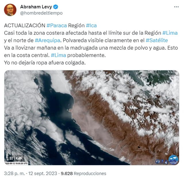 Tweet de Abraham Levy sobre el clima en Lima.