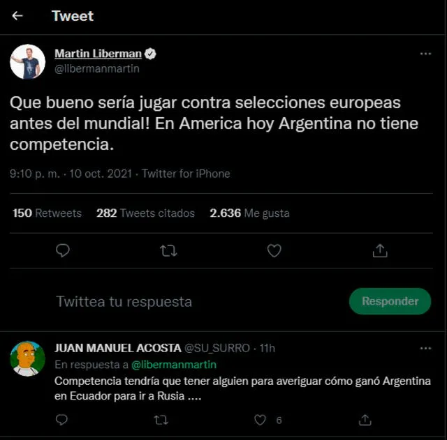 Publicación de Martín Liberman que encendió las redes sociales. | FUENTE: Twitter.   