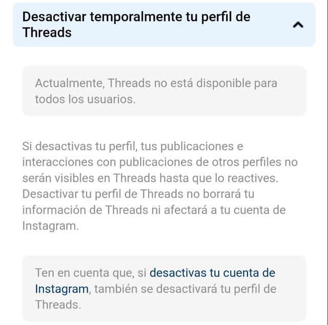 En caso no desees la cuenta de Threads, solo podrás desactivarla.   