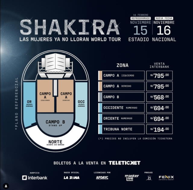 Precios y zonas para la tercera fecha de Shakira en Lima Precios y zonas para la tercera fecha de Shakira en Lima