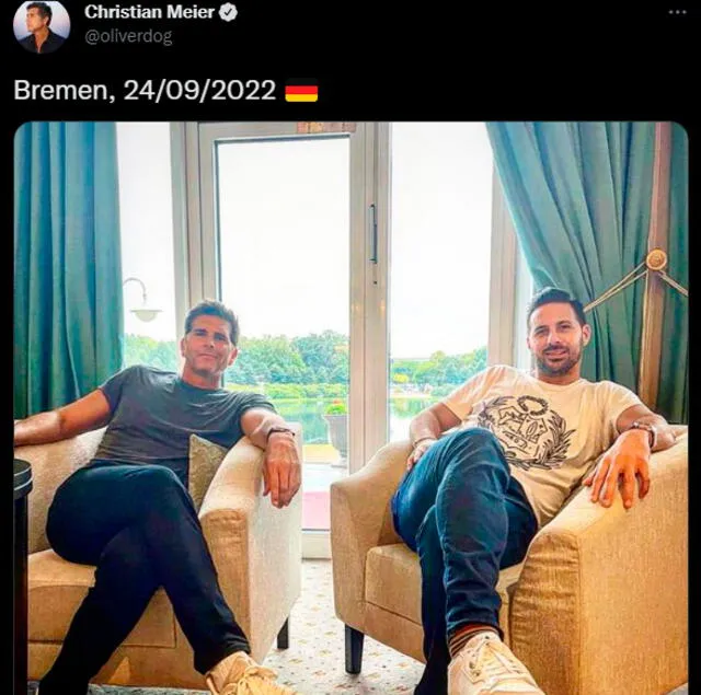 Christian Meier y Claudio Pizarro compartieron juntos en Alemania. / FUENTE: Twitter.   