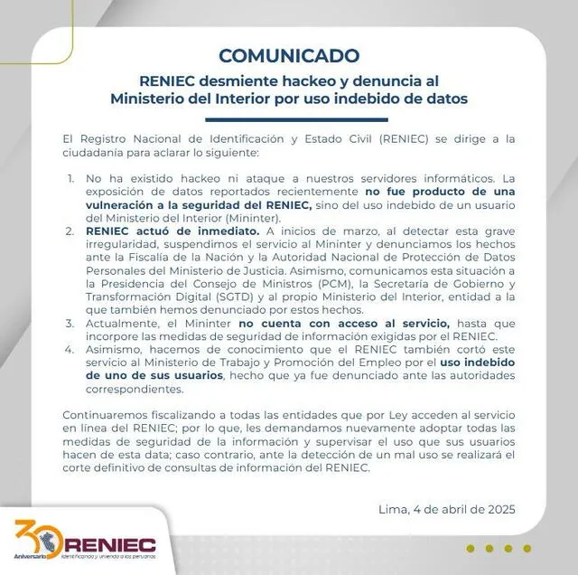 Reniec y Mininter habrían sufrido un ciberataque masivo: esto es lo que se sabe Reniec y Mininter habrían sufrido un ciberataque masivo: esto es lo que se sabe