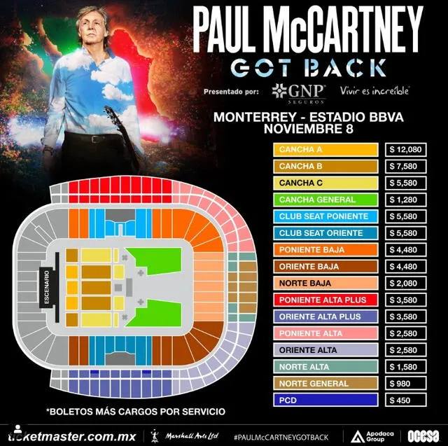 Zonas y fechas confirmadas para el concierto de Paul McCartney en Monterrey.