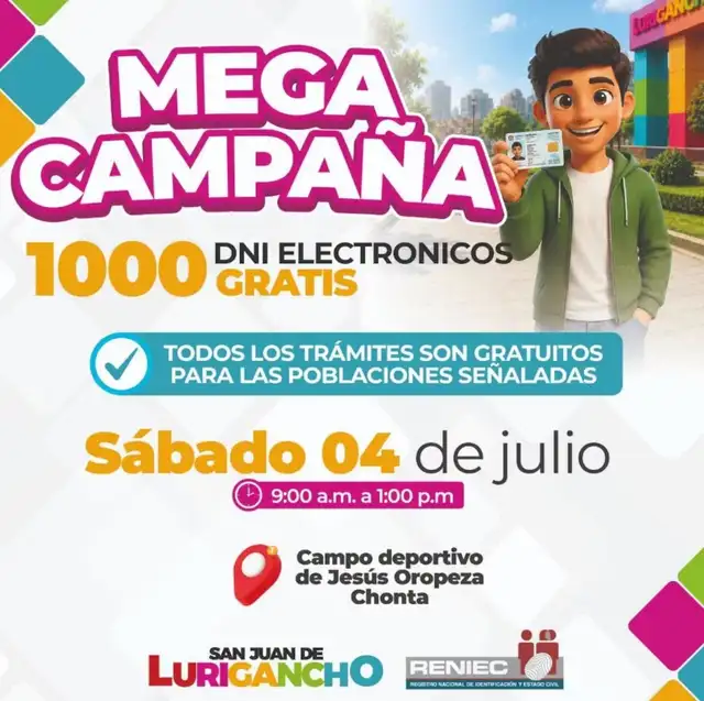 DNI GRATIS en San Juan de Lurigancho.