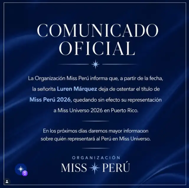 Luren Márquez ya no es más la Miss Perú 2026.