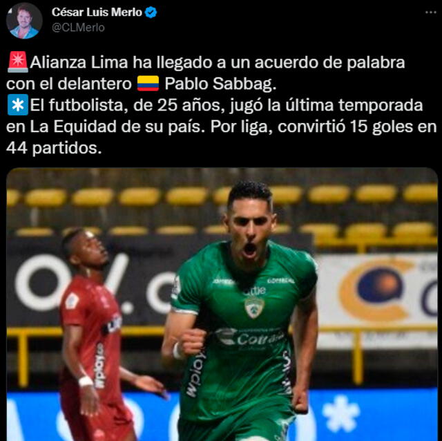  Pablo Sabbag a Alianza Lima. / FUENTE: Twitter.   