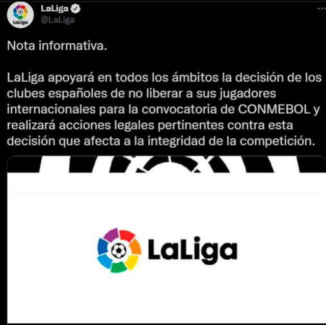 Comunicado de LaLiga de España. | FUENTE: Twitter.   