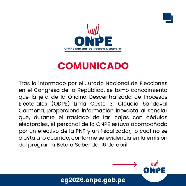 Comunicado de la ONPE.