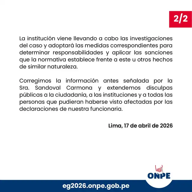 Comunicado de la ONPE.