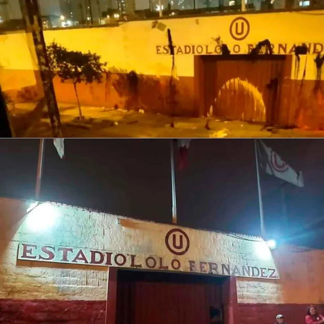 Hinchas hicieron trabajos en la fachada del Lolo Fernández. | FUENTE: Twitter.   