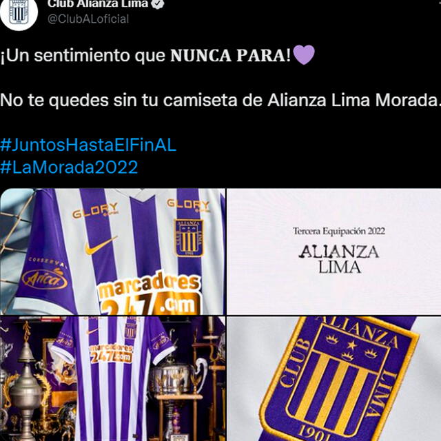 Alianza Lima anunció la camiseta oficial morada. / FUENTE: Internet.   
