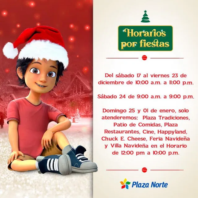 Horarios de atención en Plaza Norte. Crédito: Facebook.   