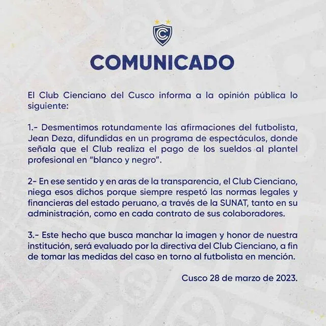 Comunicado de Cienciano.   