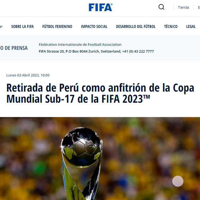 FIFA le quita la sede a Perú del Mundial.   