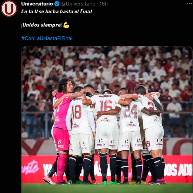 La publicación de la U tras la derrota. / FOTO: Club U.   