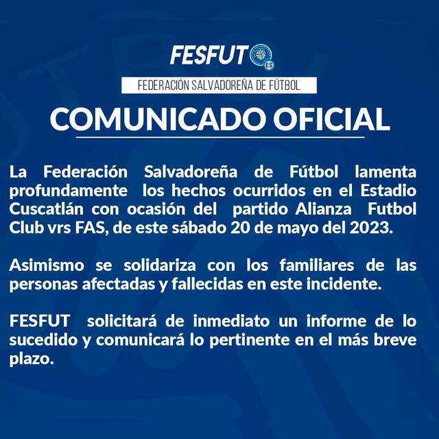 Comunicado de la Federación Salvadoreña de Fútbol. 