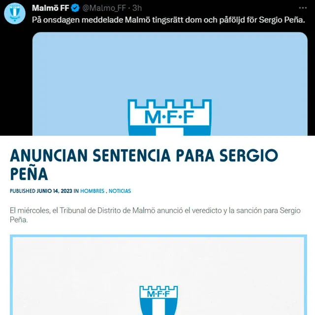 El comunicado de Malmo sobre Sergio Peña.  