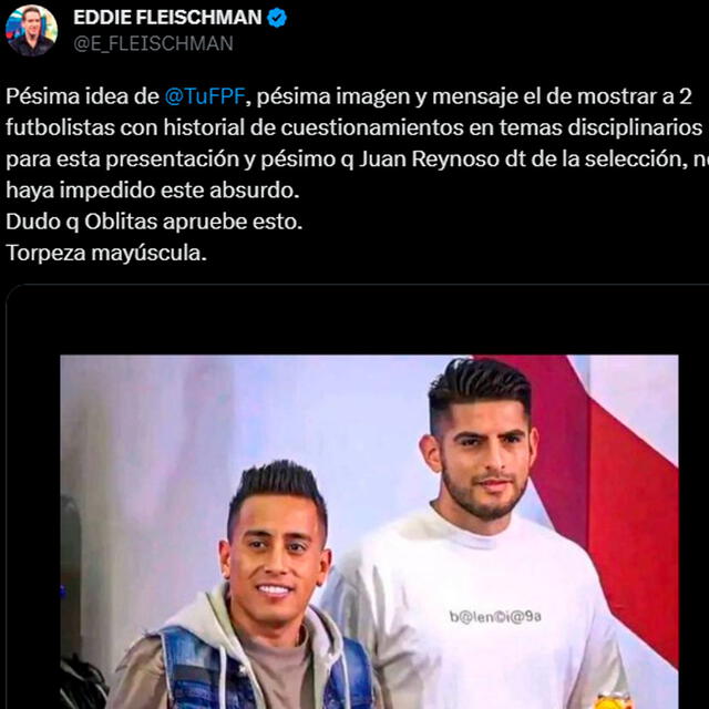 La dura crítica de Eddie Fleischman para Carlos Zambrano y Christian Cueva.