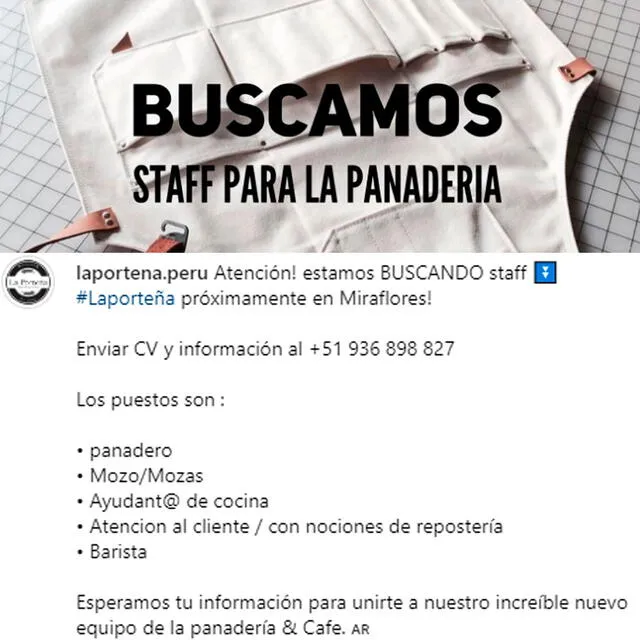 Los anuncios de trabajo fueron publicados en el Instagram de La Porteña.