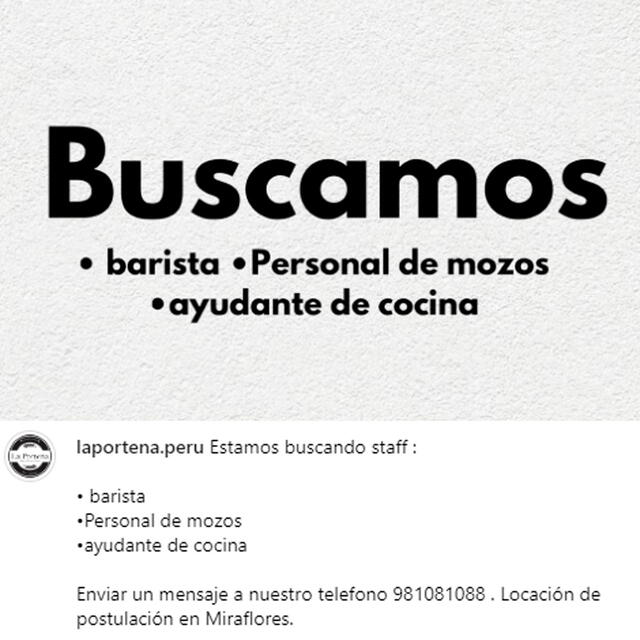 Los anuncios de trabajo fueron publicados en el Instagram de La Porteña.